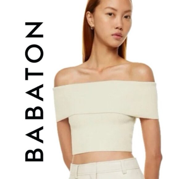BABATON ARIZIA SCULPT KNIT TOP OFF SHOULDER SZ XXS PREPPY CHIC TOP - Picture 1 of 12